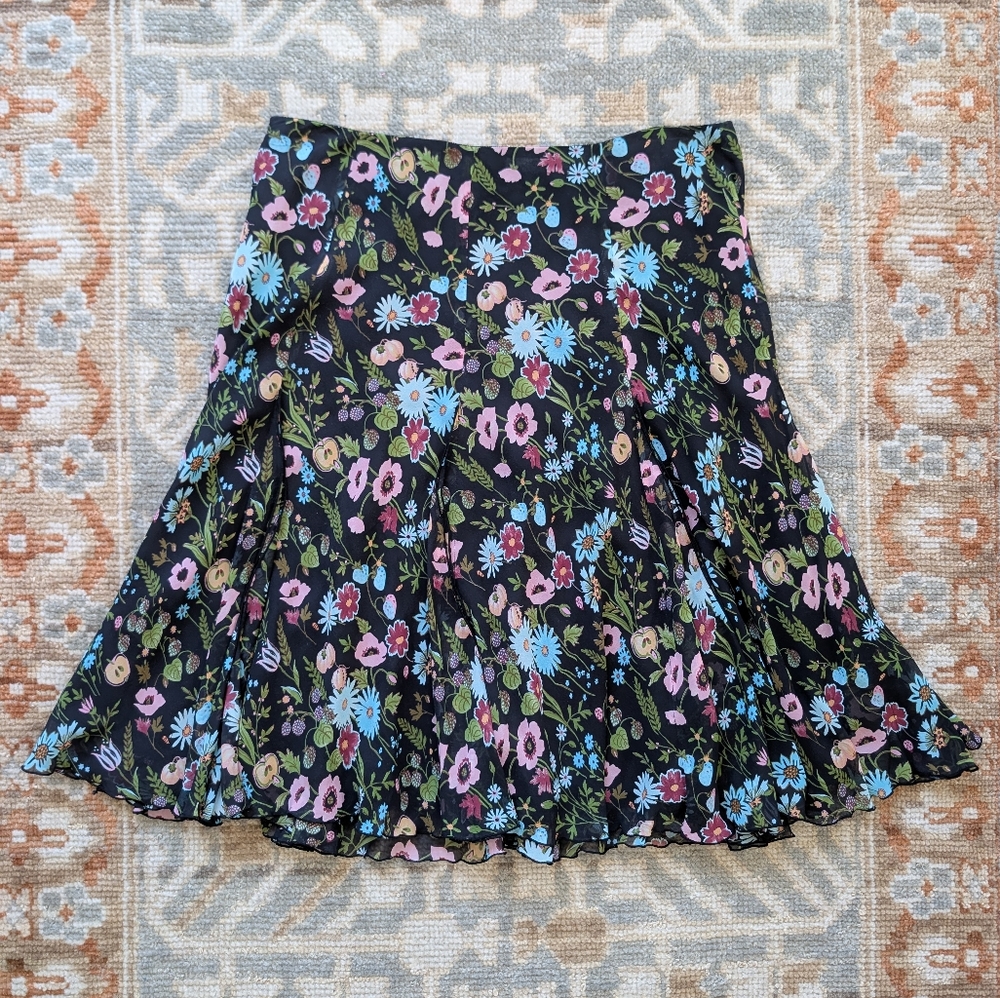 Dana Bachman Silk Floral Flutter Skirt